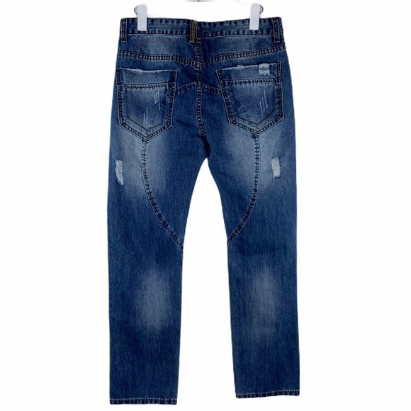 Hong Tao Distressed Blue Denim Men's Jeans Size 32 - Picture 1 of 5